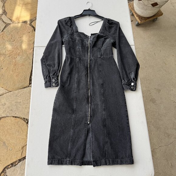Black Denim Zip Front Dress - Picture 1 of 5